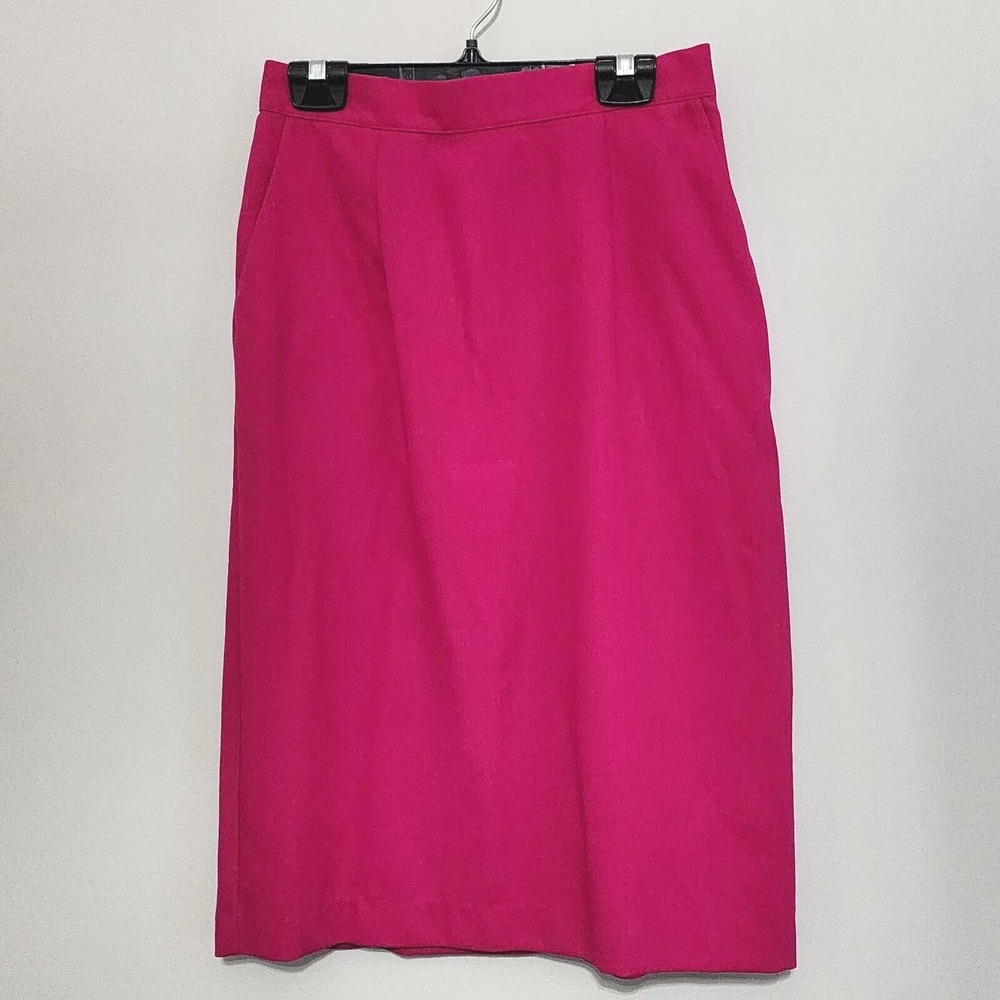 FIORI Pink Wool Skirt Womens Size 8 Made In Canada Pencil Pockets Slit‎ Lined
